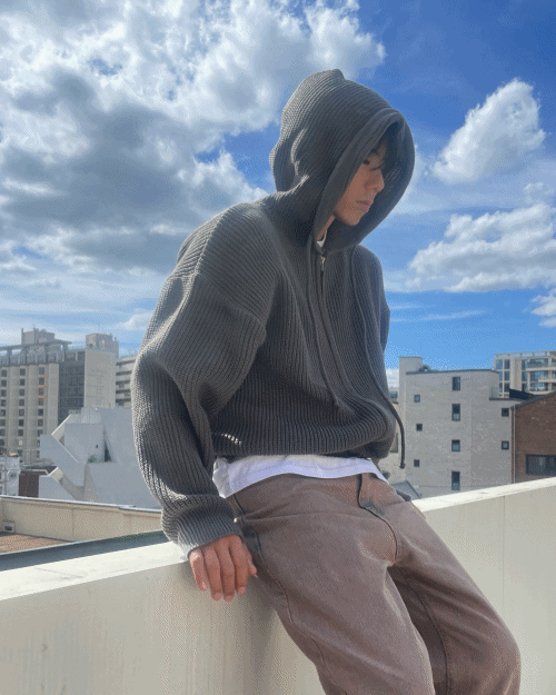 over fit hood knit zip up (3colors)