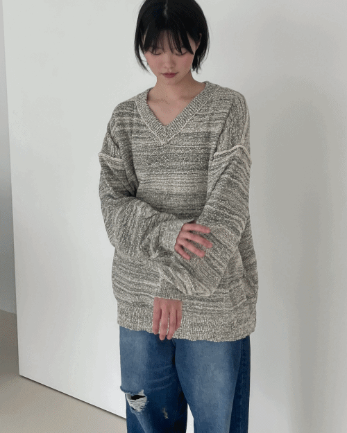 two tone v-neck knit (3colors) - W