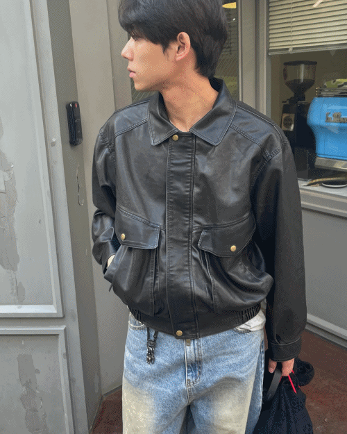 vintage leather blouson (black)