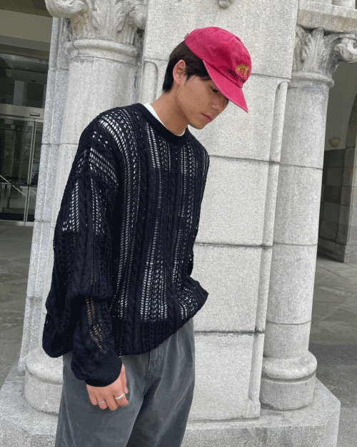 over fit cable net knit (2colors)